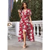 image:imageWEACZZY Women V Neck Ruffle Sleeve Maxi Dresses Split Elegant Slim Wrap Waist Wedding Guest Dress Elegant Casual Dresses 2026Red and White Flower