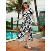 image:imageWEACZZY Women V Neck Ruffle Sleeve Maxi Dresses Split Elegant Slim Wrap Waist Wedding Guest Dress Elegant Casual Dresses 2026Sketch White Black
