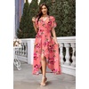 image:imageWEACZZY Women V Neck Ruffle Sleeve Maxi Dresses Split Elegant Slim Wrap Waist Wedding Guest Dress Elegant Casual Dresses 2026Sugar Pink