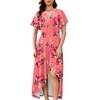 image:imageWEACZZY Women V Neck Ruffle Sleeve Maxi Dresses Split Elegant Slim Wrap Waist Wedding Guest Dress Elegant Casual Dresses 2026Sugar Pink