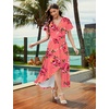 image:imageWEACZZY Women V Neck Ruffle Sleeve Maxi Dresses Split Elegant Slim Wrap Waist Wedding Guest Dress Elegant Casual Dresses 2026Sugar Pink
