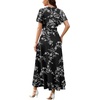 image:imageWEACZZY Women V Neck Ruffle Sleeve Maxi Dresses Split Elegant Slim Wrap Waist Wedding Guest Dress Elegant Casual Dresses 2026White Flower Black