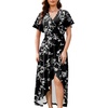 image:imageWEACZZY Women V Neck Ruffle Sleeve Maxi Dresses Split Elegant Slim Wrap Waist Wedding Guest Dress Elegant Casual Dresses 2026White Flower Black
