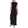 image:imageWEACZZY Women V Neck Sleeveless Sexy Maxi Dress Casual Hem Bodycon High Slit Cocktail Party Long Dresses 2026Black