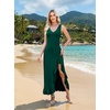 image:imageWEACZZY Women V Neck Sleeveless Sexy Maxi Dress Casual Hem Bodycon High Slit Cocktail Party Long Dresses 2026Dark Green