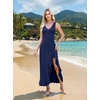 image:imageWEACZZY Women V Neck Sleeveless Sexy Maxi Dress Casual Hem Bodycon High Slit Cocktail Party Long Dresses 2026Navy Blue