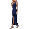 image:imageWEACZZY Women V Neck Sleeveless Sexy Maxi Dress Casual Hem Bodycon High Slit Cocktail Party Long Dresses 2026Navy Blue