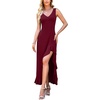 image:imageWEACZZY Women V Neck Sleeveless Sexy Maxi Dress Casual Hem Bodycon High Slit Cocktail Party Long Dresses 2026Wine Red