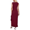 image:imageWEACZZY Women V Neck Sleeveless Sexy Maxi Dress Casual Hem Bodycon High Slit Cocktail Party Long Dresses 2026Wine Red