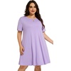 image:imageelescat Plus Size Summer Dresses for Women Casual Short Sleeve Pockets Loose Oversized T Shirt Sundress 2026A Light Purple