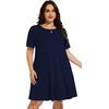 image:imageelescat Plus Size Summer Dresses for Women Casual Short Sleeve Pockets Loose Oversized T Shirt Sundress 2026A Navy Blue