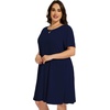 image:imageelescat Plus Size Summer Dresses for Women Casual Short Sleeve Pockets Loose Oversized T Shirt Sundress 2026A Navy Blue