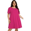image:imageelescat Plus Size Summer Dresses for Women Casual Short Sleeve Pockets Loose Oversized T Shirt Sundress 2026A Rose Red