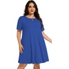 image:imageelescat Plus Size Summer Dresses for Women Casual Short Sleeve Pockets Loose Oversized T Shirt Sundress 2026A Royal Blue