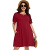 image:imageelescat Plus Size Summer Dresses for Women Casual Short Sleeve Pockets Loose Oversized T Shirt Sundress 2026A Wine Red