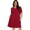 image:imageelescat Plus Size Summer Dresses for Women Casual Short Sleeve Pockets Loose Oversized T Shirt Sundress 2026A Wine Red