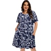 image:imageelescat Plus Size Summer Dresses for Women Casual Short Sleeve Pockets Loose Oversized T Shirt Sundress 2026Dark Blue Floral