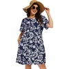 image:imageelescat Plus Size Summer Dresses for Women Casual Short Sleeve Pockets Loose Oversized T Shirt Sundress 2026Dark Blue Floral