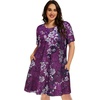 image:imageelescat Plus Size Summer Dresses for Women Casual Short Sleeve Pockets Loose Oversized T Shirt Sundress 2026Deep Purple Floral