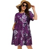 image:imageelescat Plus Size Summer Dresses for Women Casual Short Sleeve Pockets Loose Oversized T Shirt Sundress 2026Deep Purple Floral