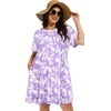 image:imageelescat Plus Size Summer Dresses for Women Casual Short Sleeve Pockets Loose Oversized T Shirt Sundress 2026Purple Floral