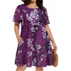 image:imageelescat Plus Size Summer Dresses for Women Casual Short Sleeve Pockets Loose Oversized T Shirt Sundress 2026Deep Purple Floral