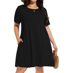 image:imageelescat Plus Size Summer Dresses for Women Casual Short Sleeve Pockets Loose Oversized T Shirt Sundress 2026A Black