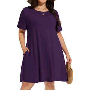 image:imageelescat Plus Size Summer Dresses for Women Casual Short Sleeve Pockets Loose Oversized T Shirt Sundress 2026A Deep Purple