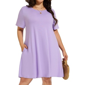 image:imageelescat Plus Size Summer Dresses for Women Casual Short Sleeve Pockets Loose Oversized T Shirt Sundress 2026A Light Purple