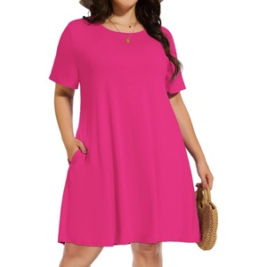 image:imageelescat Plus Size Summer Dresses for Women Casual Short Sleeve Pockets Loose Oversized T Shirt Sundress 2026A Rose Red