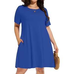 image:imageelescat Plus Size Summer Dresses for Women Casual Short Sleeve Pockets Loose Oversized T Shirt Sundress 2026A Royal Blue