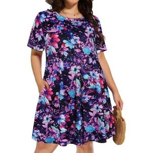 image:imageelescat Plus Size Summer Dresses for Women Casual Short Sleeve Pockets Loose Oversized T Shirt Sundress 2026Rose Red Floral