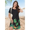 image:imageSummer Dresses for Women Casual Tshirt Short Sleeve Floral Sundress Beach Cover Ups with Pockets 2026Black Coconut Tree