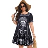 image:imageSummer Dresses for Women Casual Tshirt Short Sleeve Floral Sundress Beach Cover Ups with Pockets 2026Black White Flower