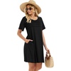 image:imageelescat Sundress for Women Casual Loose Summer Short Sleeve Pleated Front Crew Neck T Shirt Dress with Pockets 2026Black