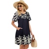 image:imageelescat Sundress for Women Casual Loose Summer Short Sleeve Pleated Front Crew Neck T Shirt Dress with Pockets 2026Black Beige Floral