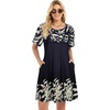 image:imageelescat Sundress for Women Casual Loose Summer Short Sleeve Pleated Front Crew Neck T Shirt Dress with Pockets 2026Black Beige Floral