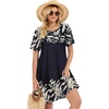 image:imageelescat Sundress for Women Casual Loose Summer Short Sleeve Pleated Front Crew Neck T Shirt Dress with Pockets 2026Black Beige Floral