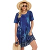 image:imageelescat Sundress for Women Casual Loose Summer Short Sleeve Pleated Front Crew Neck T Shirt Dress with Pockets 2026Blue Floral