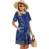 image:imageelescat Sundress for Women Casual Loose Summer Short Sleeve Pleated Front Crew Neck T Shirt Dress with Pockets 2026Blue Floral