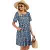 image:imageelescat Sundress for Women Casual Loose Summer Short Sleeve Pleated Front Crew Neck T Shirt Dress with Pockets 2026Blue Green Floral