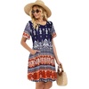 image:imageelescat Sundress for Women Casual Loose Summer Short Sleeve Pleated Front Crew Neck T Shirt Dress with Pockets 2026Blue Orange Boho