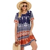image:imageelescat Sundress for Women Casual Loose Summer Short Sleeve Pleated Front Crew Neck T Shirt Dress with Pockets 2026Blue Orange Boho