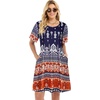 image:imageelescat Sundress for Women Casual Loose Summer Short Sleeve Pleated Front Crew Neck T Shirt Dress with Pockets 2026Blue Orange Boho