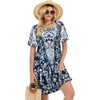 image:imageelescat Sundress for Women Casual Loose Summer Short Sleeve Pleated Front Crew Neck T Shirt Dress with Pockets 2026Blue White Boho