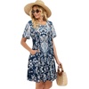image:imageelescat Sundress for Women Casual Loose Summer Short Sleeve Pleated Front Crew Neck T Shirt Dress with Pockets 2026Blue White Boho