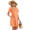 image:imageelescat Sundress for Women Casual Loose Summer Short Sleeve Pleated Front Crew Neck T Shirt Dress with Pockets 2026Coral Orange Pink