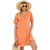 image:imageelescat Sundress for Women Casual Loose Summer Short Sleeve Pleated Front Crew Neck T Shirt Dress with Pockets 2026Coral Orange Pink