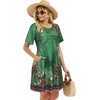 image:imageelescat Sundress for Women Casual Loose Summer Short Sleeve Pleated Front Crew Neck T Shirt Dress with Pockets 2026Green Flower