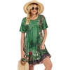 image:imageelescat Sundress for Women Casual Loose Summer Short Sleeve Pleated Front Crew Neck T Shirt Dress with Pockets 2026Green Flower
